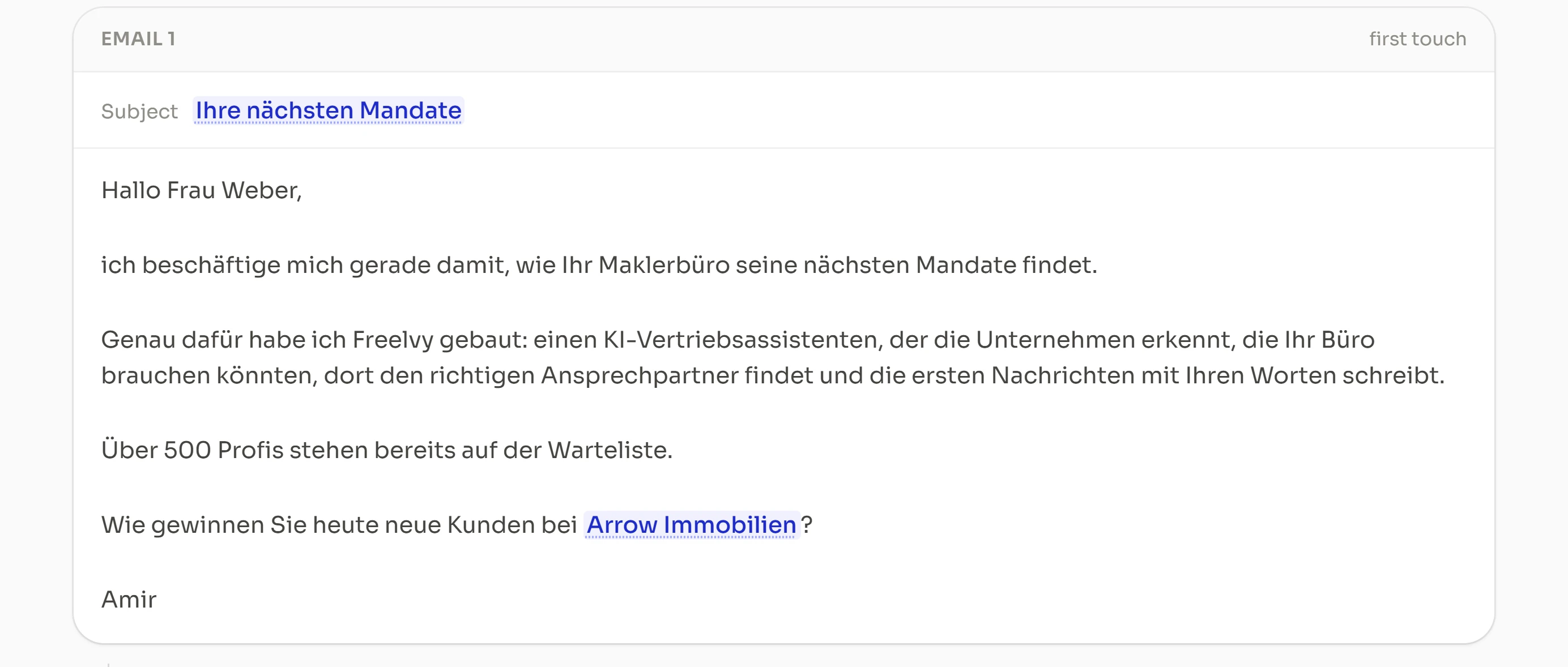 Eine entworfene Sequenz mit pro Lead umformulierten Teilen, wartet auf Freigabe