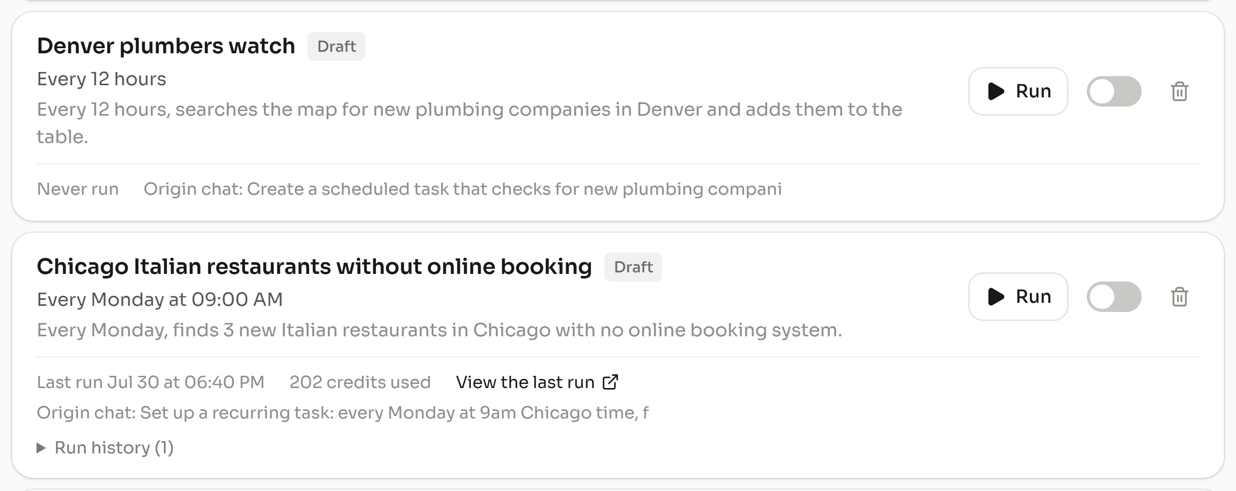 Recurring agent runs, each delivering only new rows