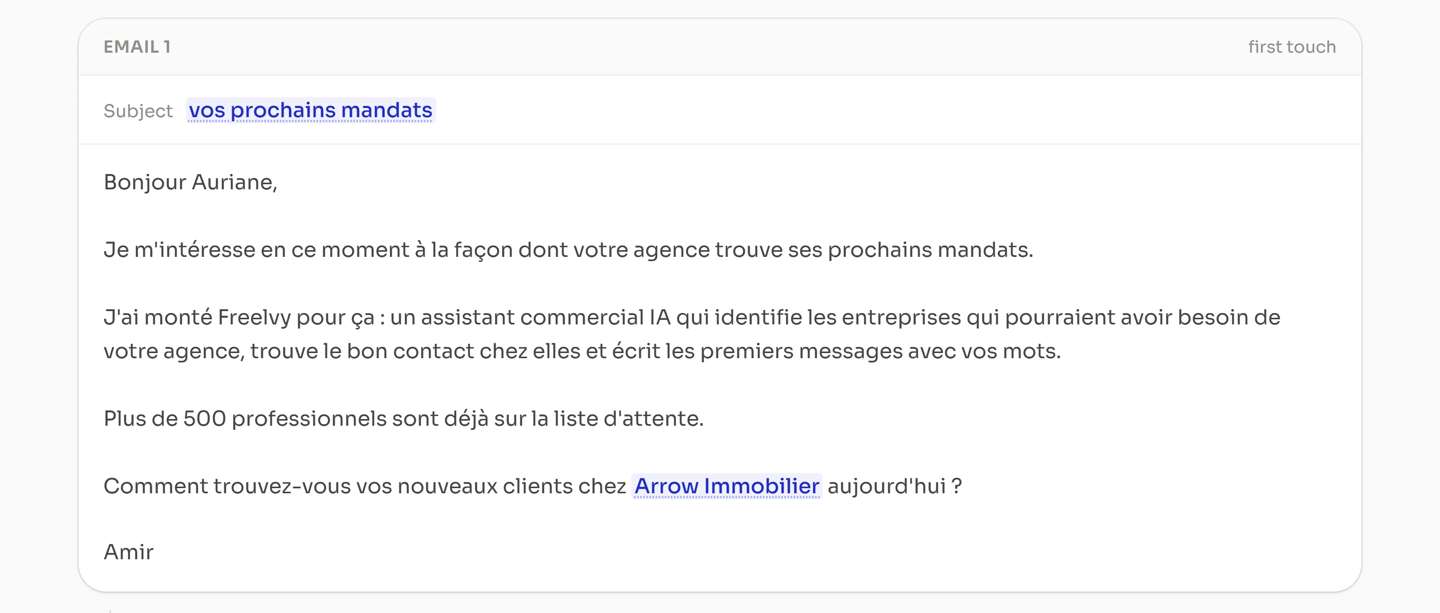 Une séquence rédigée, réécrite par prospect, en attente de validation