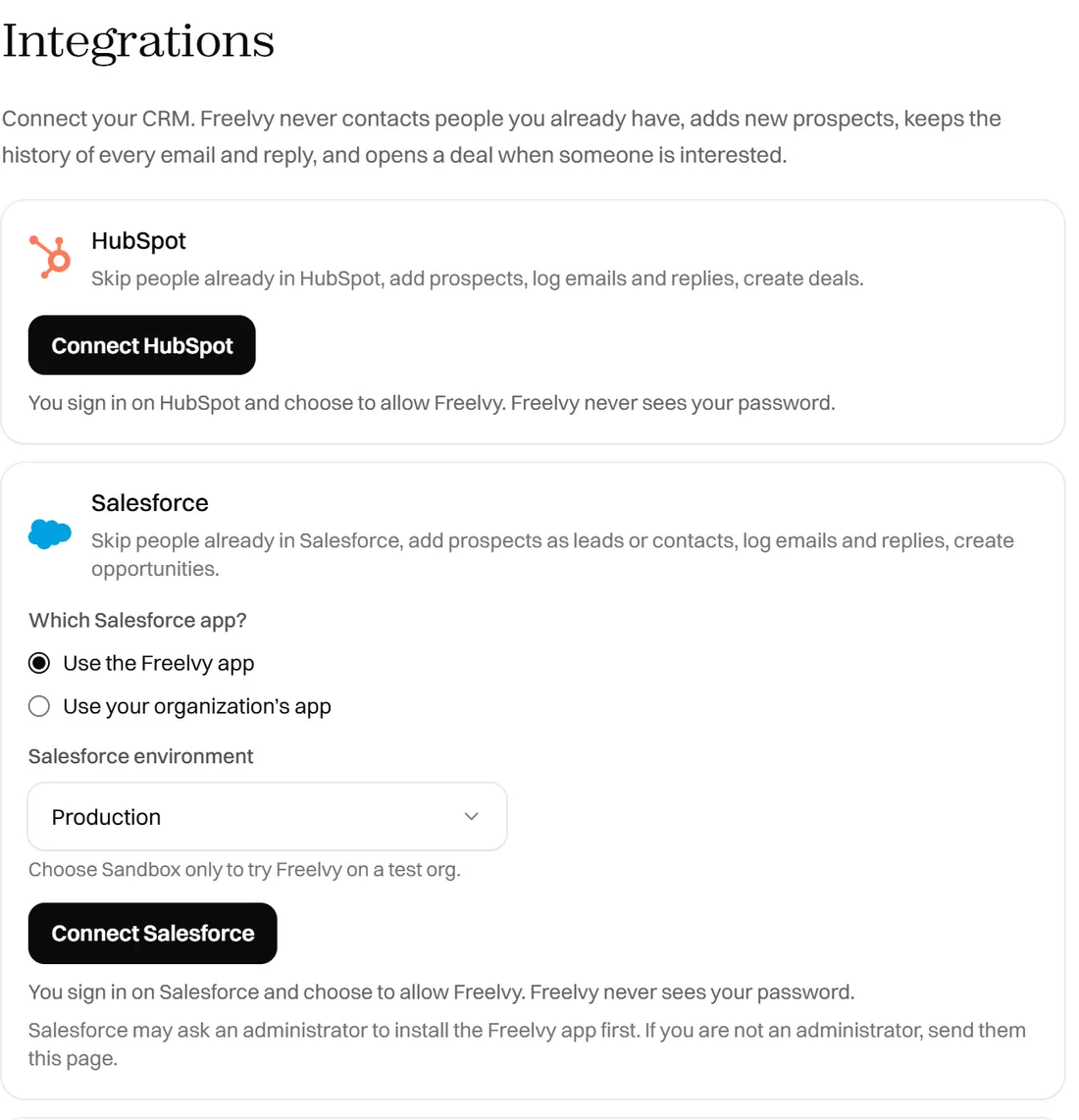 CRM integrations: HubSpot, Salesforce, Pipedrive and Attio