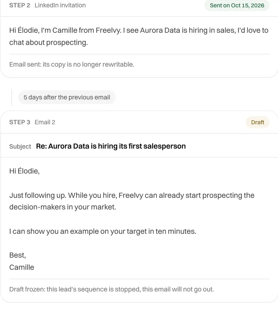 A LinkedIn invitation step followed by a follow-up email in the same sequence
